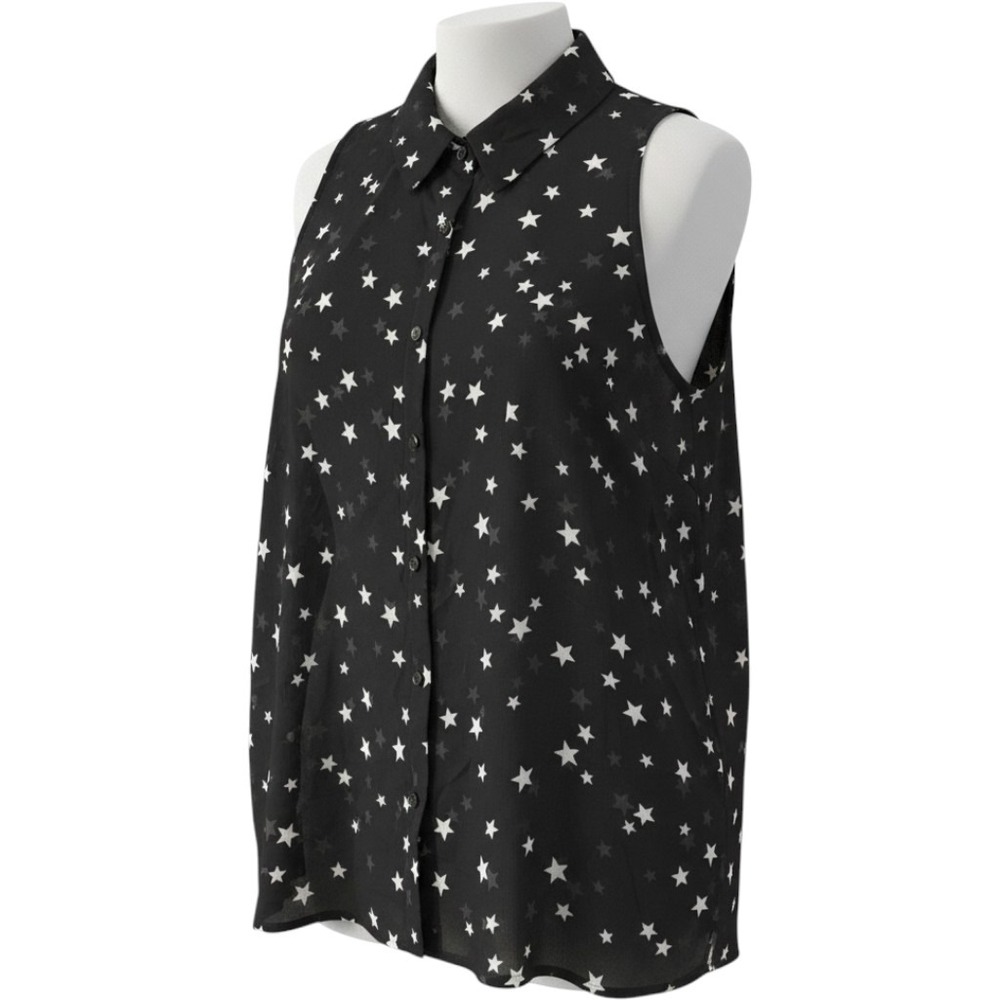 No Boundaries Womens XXL Chiffon Star Print Sleeveless Button Down Top Black NWT